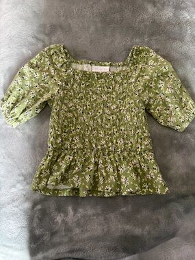 The Children's Place Olive Green Floral Smocked Peplum Top